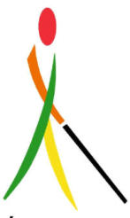 Imagen estilizada en segmentos de varios colores emulando a una persona con bastón largo.